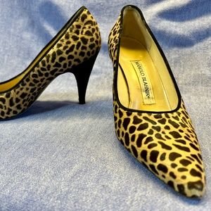 Vintage Manolo Blahnik Animal Print Pony Hair Pointed Toe Pump